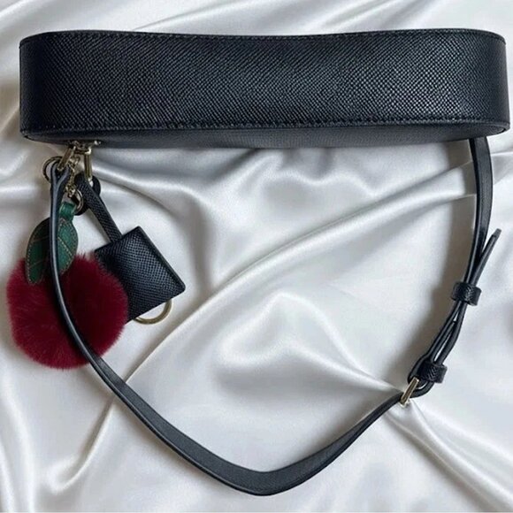 GUESS Purse Black Saffiano Faux Leather Logo Mini Handbag With Charms - Picture 4 of 6